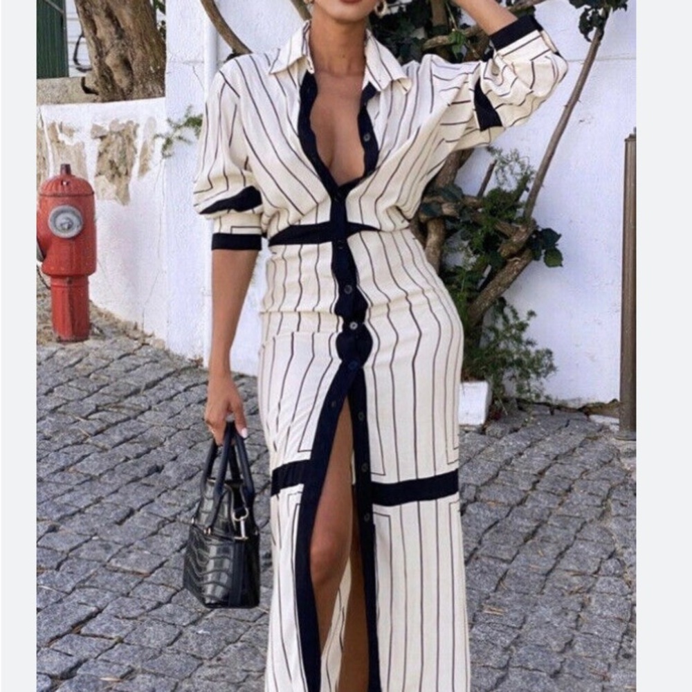 Zara Stripe Long Shirt Dress